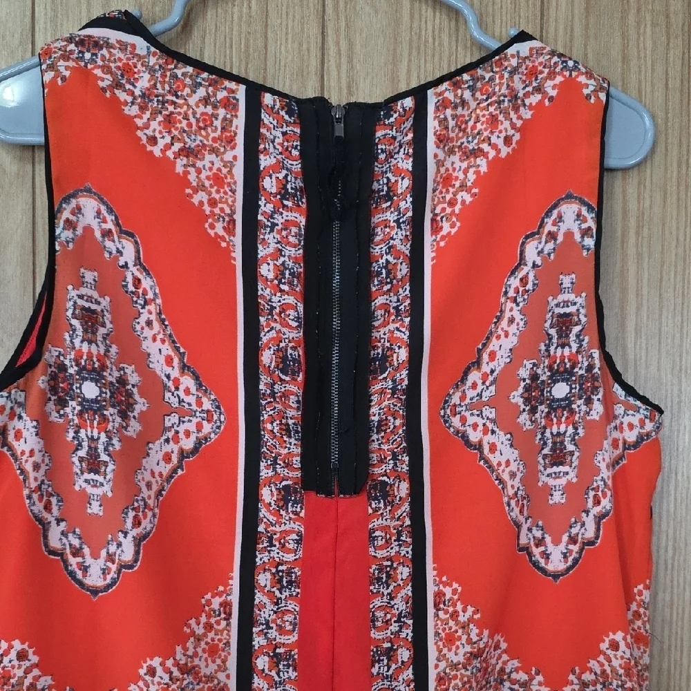 Carmen Marc Valvo Vibrant Orange Geometric Mini Dress - Picture 5 of 7